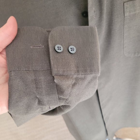 Muted Dark Olive Green Button Down Shirt By Geoffrey Beene. Size 16 1/2" - Picture 6 of 10